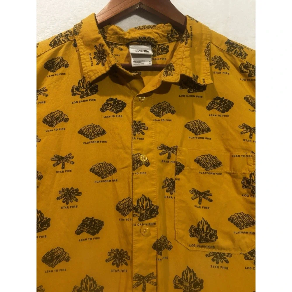 The North Face Shirt Mens XL Yellow Short Sleeve Button Down Campfire Print